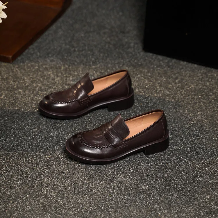Spring single shoes, round toe, thick sole, chunky heel, slip-on fashion women's shoes, 12-15n