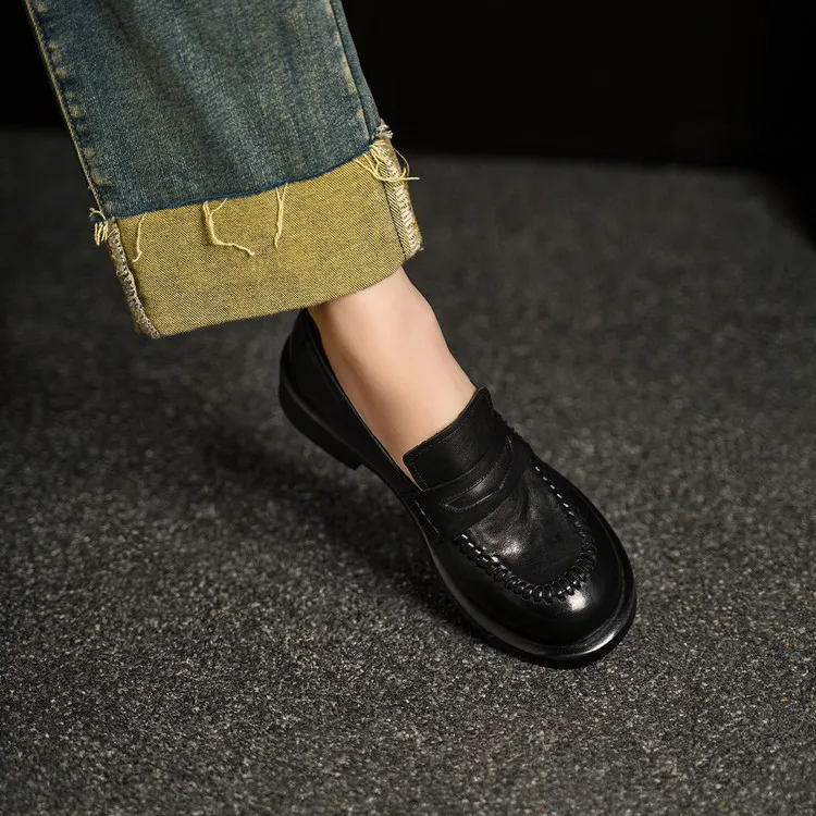 Spring single shoes, round toe, thick sole, chunky heel, slip-on fashion women's shoes, 12-15n