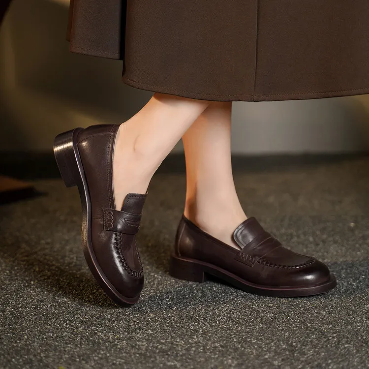 Spring single shoes, round toe, thick sole, chunky heel, slip-on fashion women's shoes, 12-15n