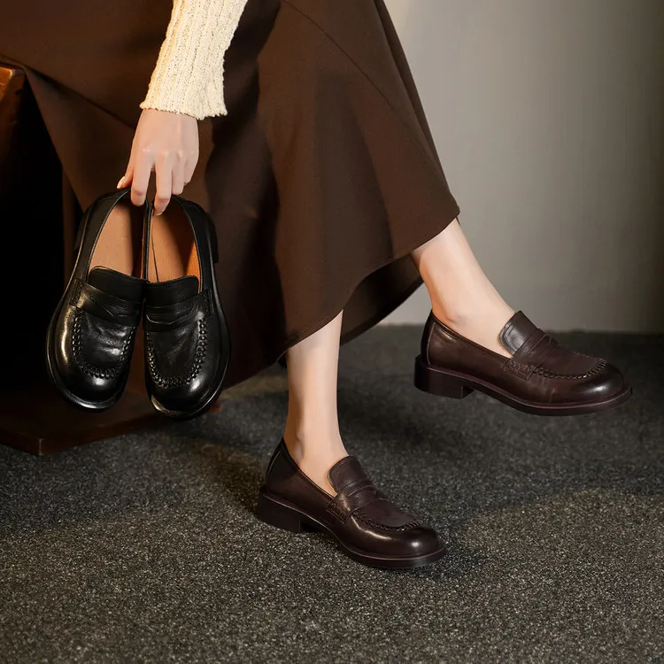 Spring single shoes, round toe, thick sole, chunky heel, slip-on fashion women's shoes, 12-15n