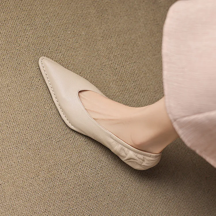 Spring pointed-toe stiletto heel slip-on cowhide fashion shoes for women, sizes 15-17m