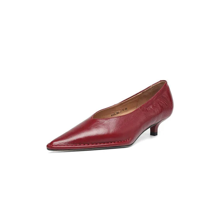 Spring pointed-toe stiletto heel slip-on cowhide fashion shoes for women, sizes 15-17m