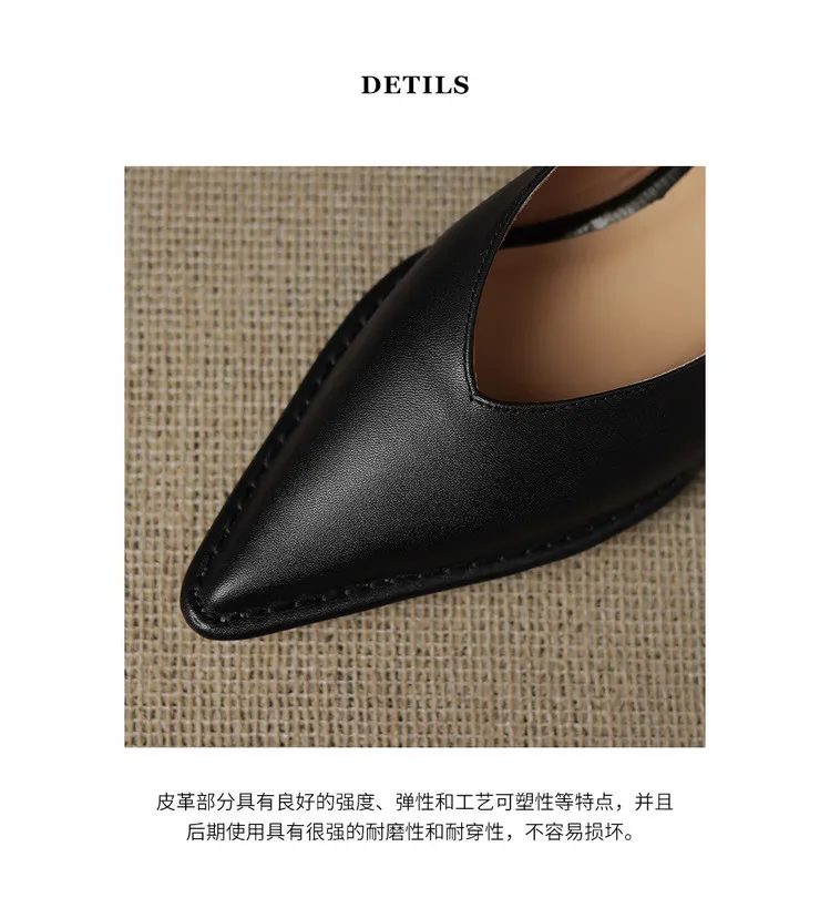 Spring pointed-toe stiletto heel slip-on cowhide fashion shoes for women, sizes 15-17m