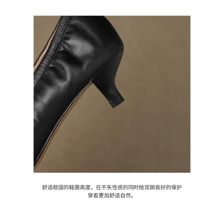 Spring pointed-toe stiletto heel slip-on cowhide fashion shoes for women, sizes 15-17m