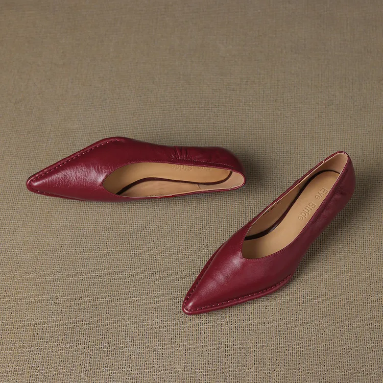 Spring pointed-toe stiletto heel slip-on cowhide fashion shoes for women, sizes 15-17m