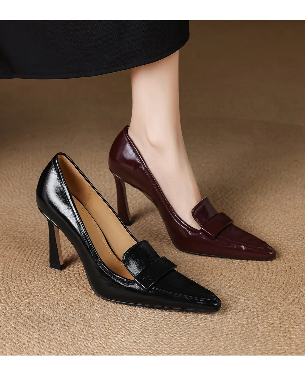 Stylish French high heels, elegant stiletto heels, retro style, durable pointed toe, low-cut, sophisticated high heels for women.