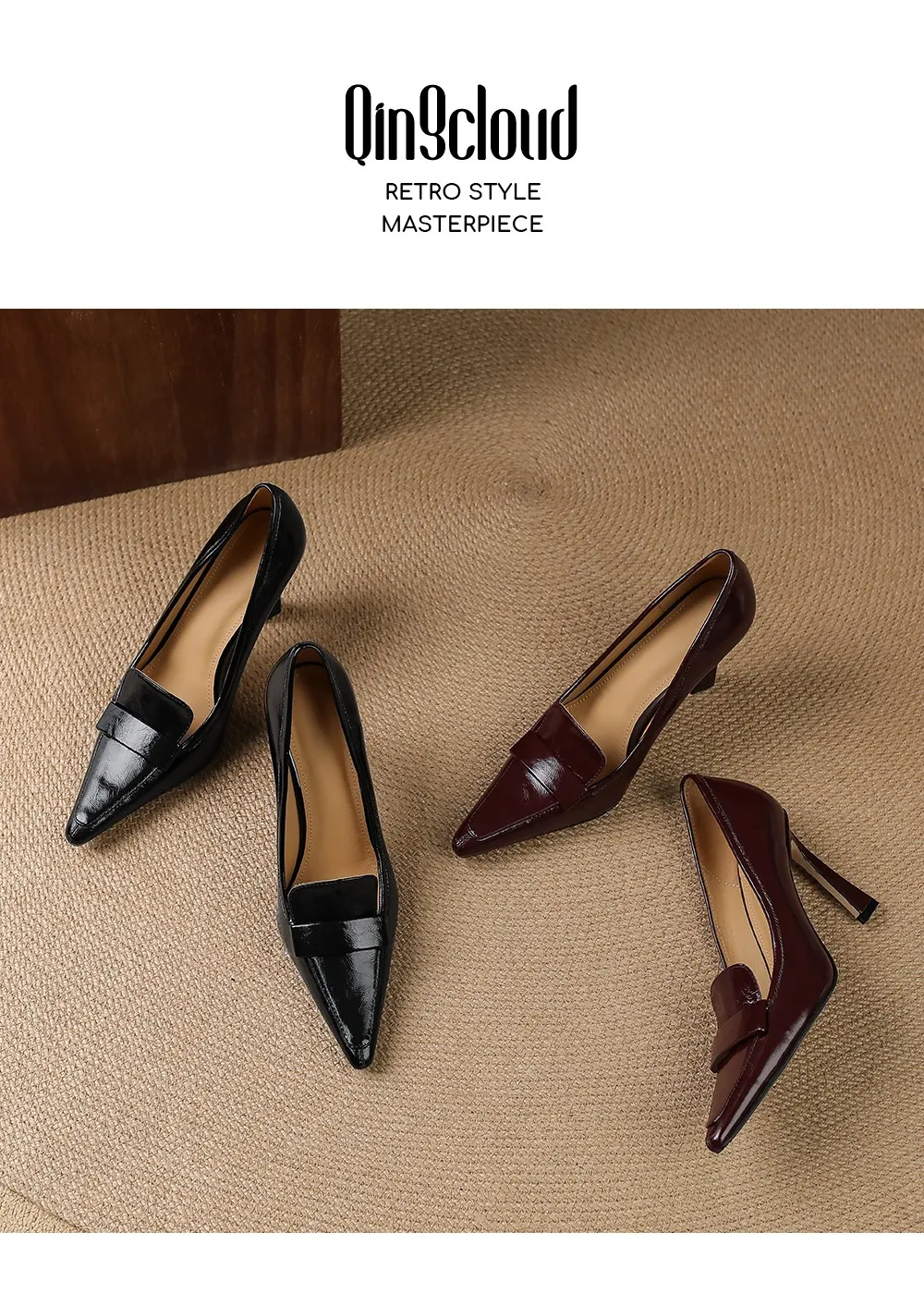 Stylish French high heels, elegant stiletto heels, retro style, durable pointed toe, low-cut, sophisticated high heels for women.