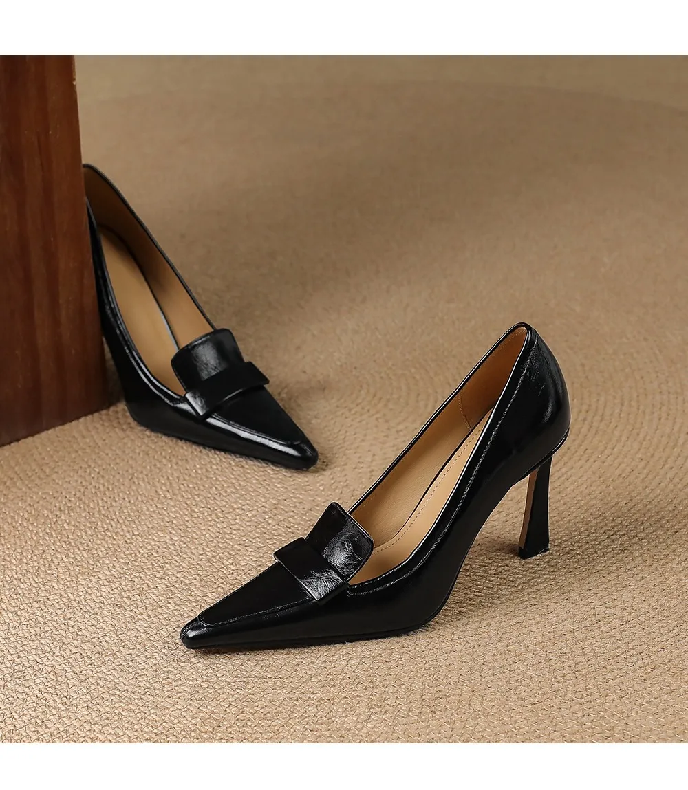 Stylish French high heels, elegant stiletto heels, retro style, durable pointed toe, low-cut, sophisticated high heels for women.