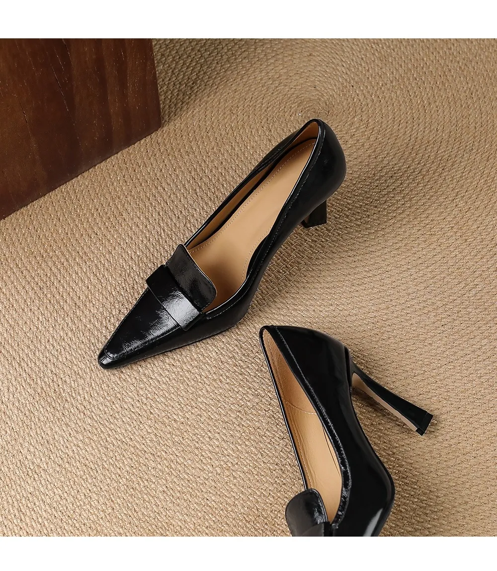 Stylish French high heels, elegant stiletto heels, retro style, durable pointed toe, low-cut, sophisticated high heels for women.