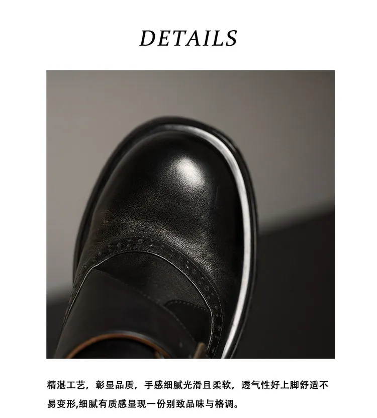 Spring round-toe single shoes, chunky heel, mid-heel, belt buckle, washed cowhide women's shoes, 12-17R