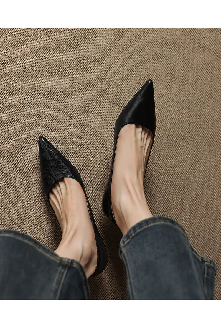 Spring and Autumn French-style sheepskin mid-high stiletto heels for women, elegant, versatile, suitable for commuting, fashionable pointed toe low-cut shoes.