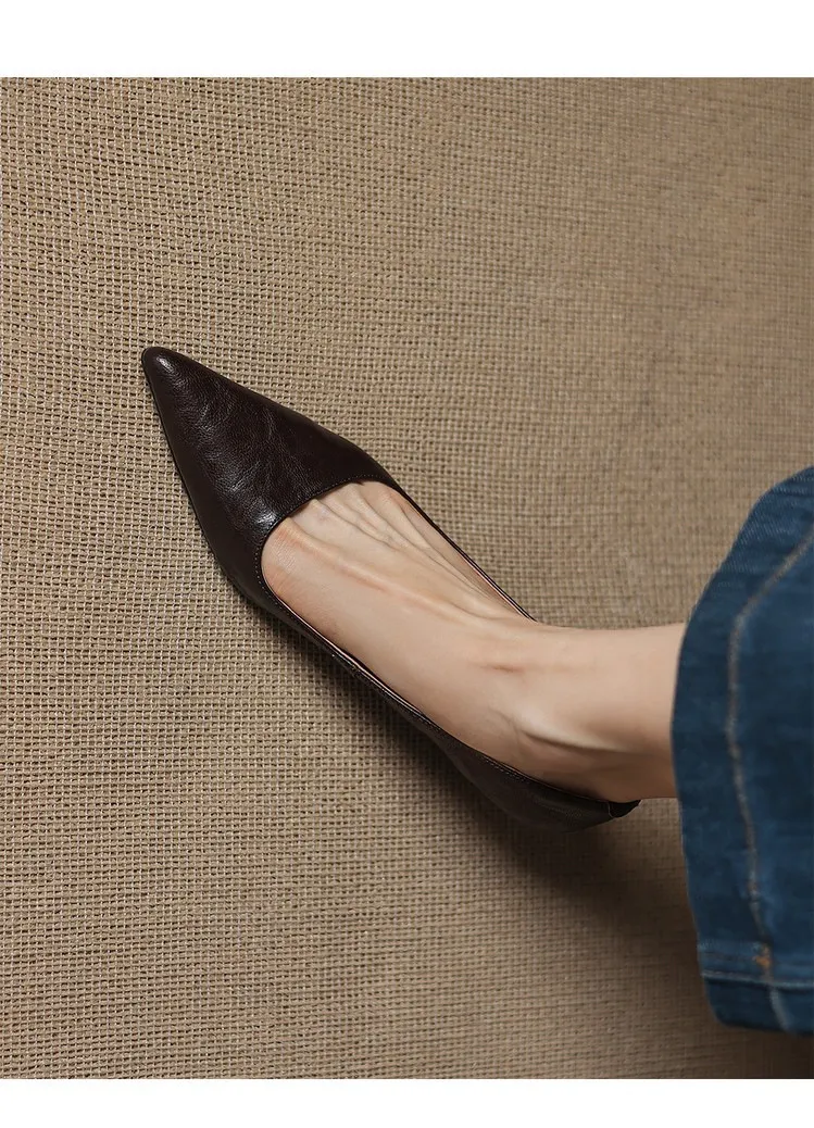 Spring and Autumn French-style sheepskin mid-high stiletto heels for women, elegant, versatile, suitable for commuting, fashionable pointed toe low-cut shoes.