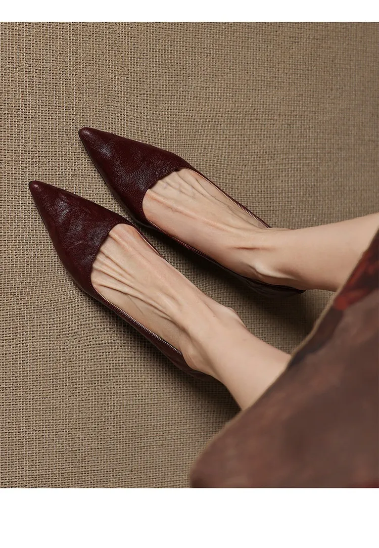 Spring and Autumn French-style sheepskin mid-high stiletto heels for women, elegant, versatile, suitable for commuting, fashionable pointed toe low-cut shoes.