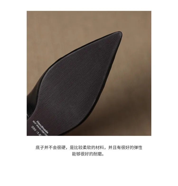 Spring and Autumn French-style sheepskin mid-high stiletto heels for women, elegant, versatile, suitable for commuting, fashionable pointed toe low-cut shoes.