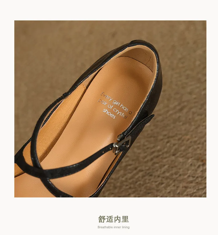 Spring single shoes, round toe, cross buckle, stiletto heel, sheepskin fashion women's shoes, 12-15i