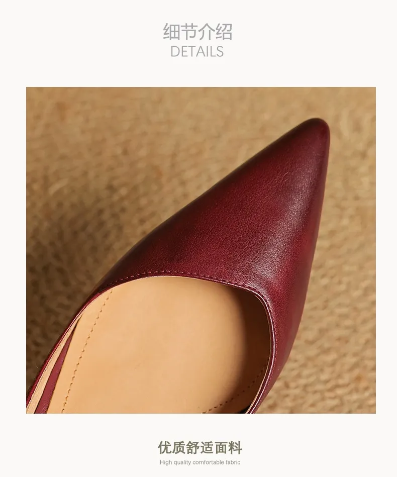 Women's Roman-style French sandals made of top-grain cowhide, pointed toe, open back, Mary Jane style, single strap, small heel, closed toe.