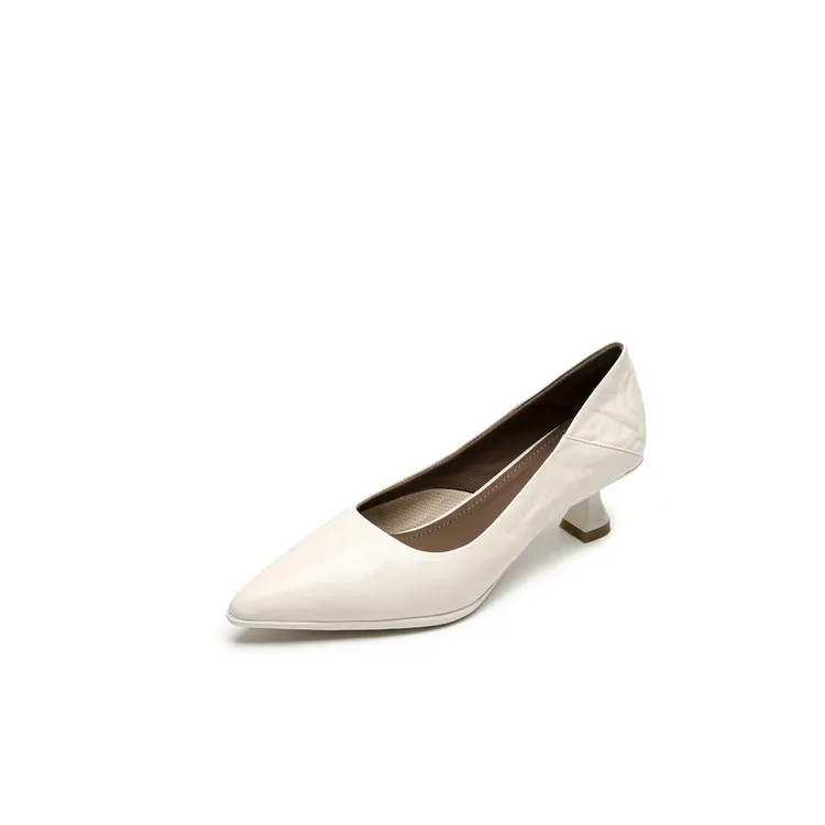 Low-cut pointed-toe high-heeled fashion sheepskin women's shoes, black, white, red, 12-17h