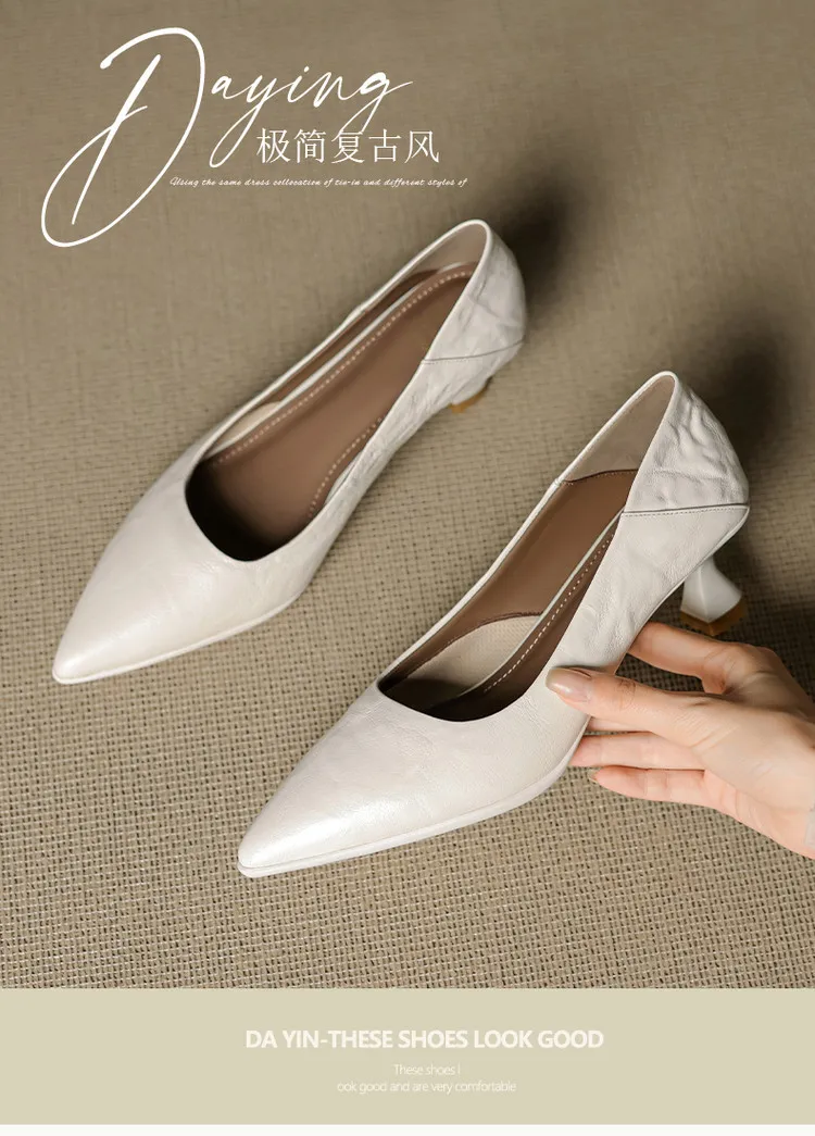 Low-cut pointed-toe high-heeled fashion sheepskin women's shoes, black, white, red, 12-17h