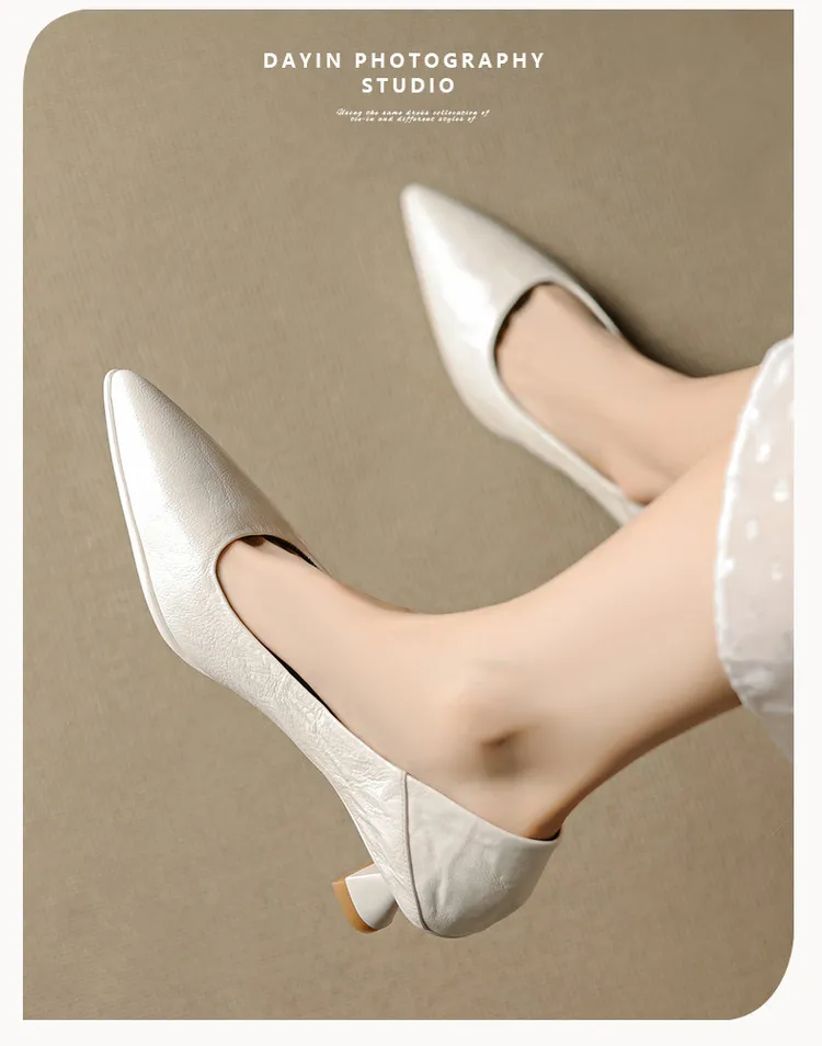 Low-cut pointed-toe high-heeled fashion sheepskin women's shoes, black, white, red, 12-17h