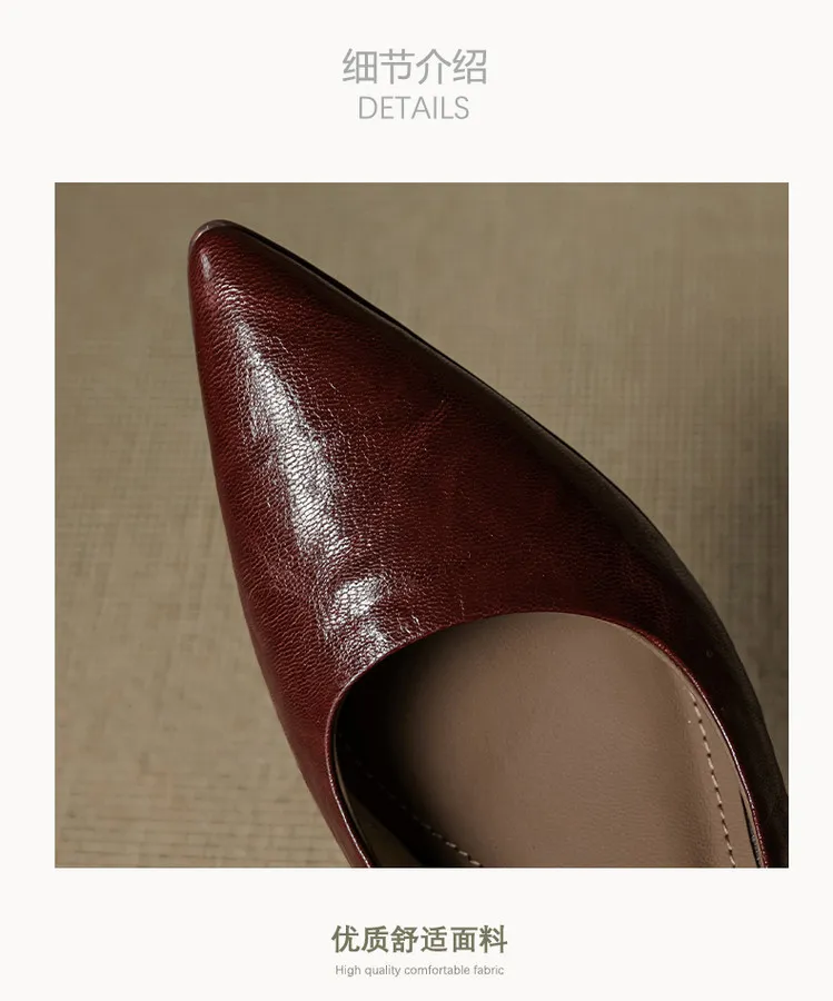 Low-cut pointed-toe high-heeled fashion sheepskin women's shoes, black, white, red, 12-17h