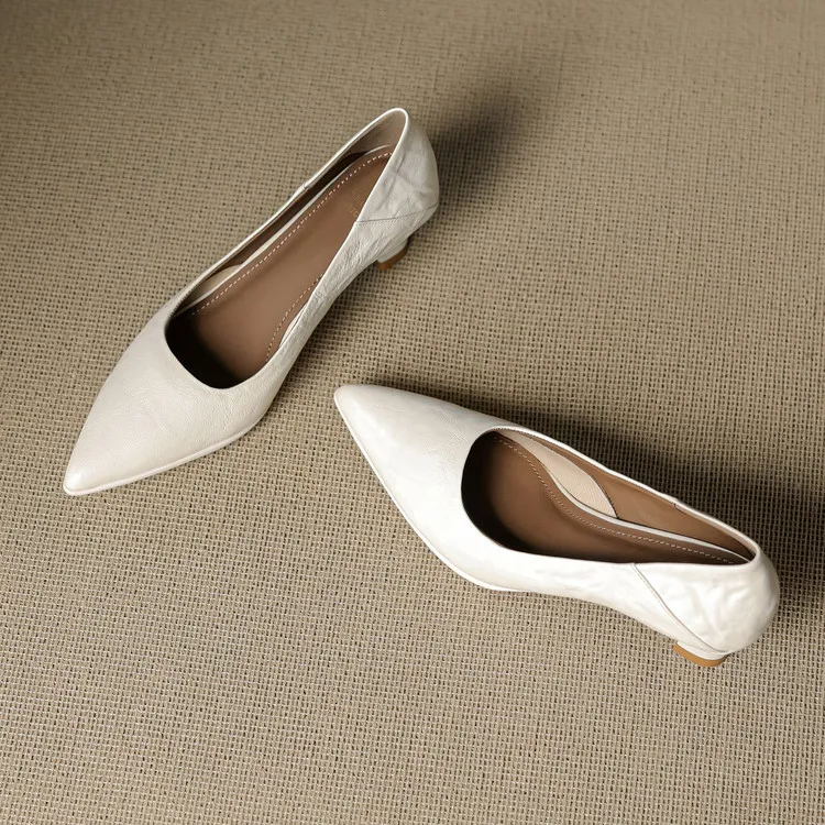 Low-cut pointed-toe high-heeled fashion sheepskin women's shoes, black, white, red, 12-17h
