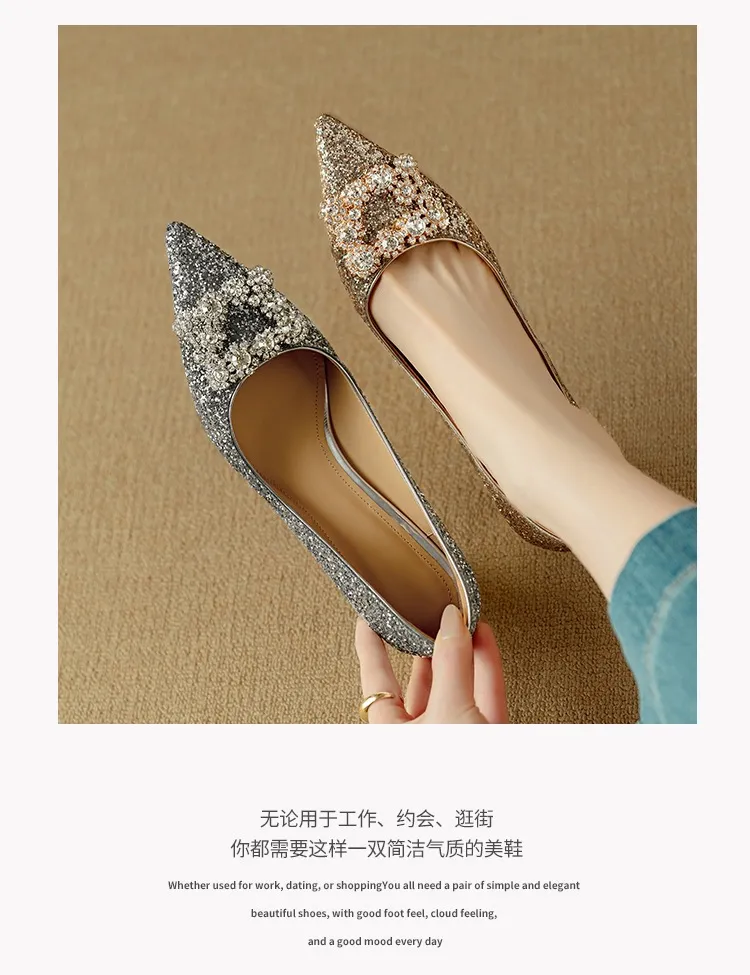 Spring/Autumn Chunky Heel Champagne Gold French High Heels Women's Shoes with Rhinestone Square Buckle, Wedding Shoes, Bridesmaid Dress Shoes