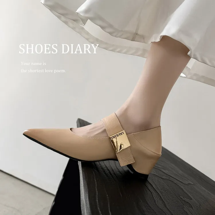 Women's low-cut pointed-toe wedge heel cowhide fashion shoes, black, gray, apricot, 12-17i