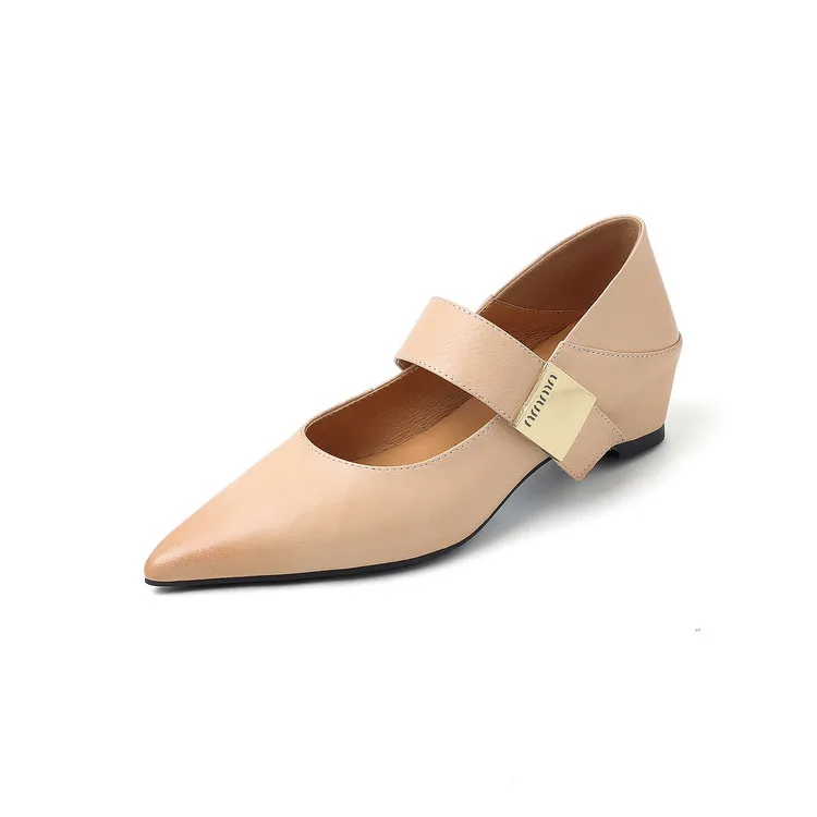 Women's low-cut pointed-toe wedge heel cowhide fashion shoes, black, gray, apricot, 12-17i