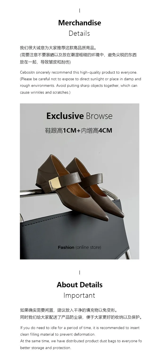 Women's low-cut pointed-toe wedge heel cowhide fashion shoes, black, gray, apricot, 12-17i