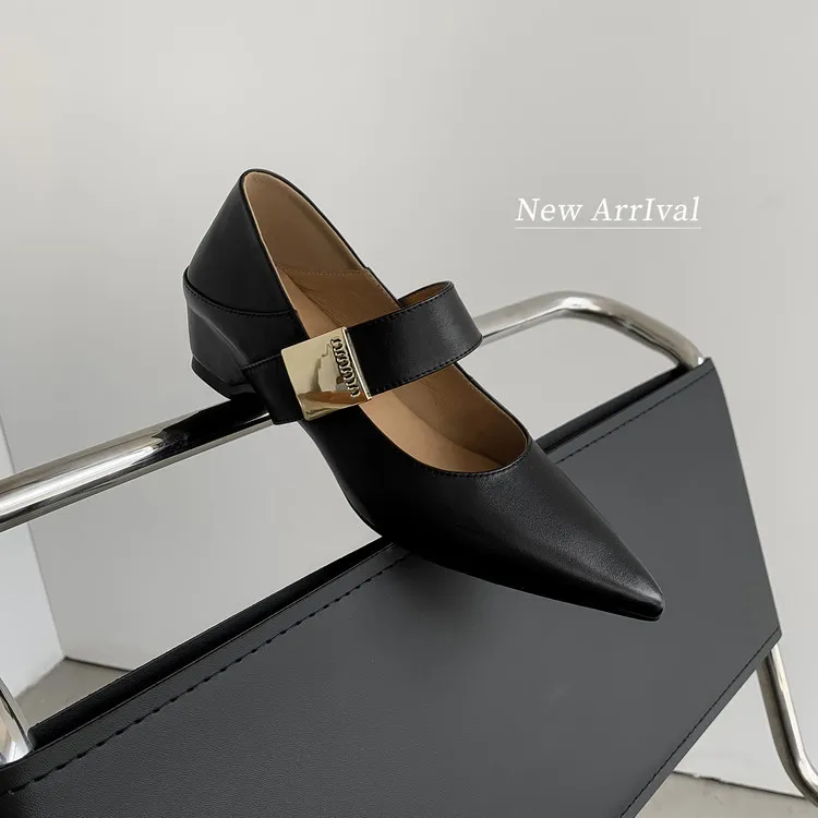 Women's low-cut pointed-toe wedge heel cowhide fashion shoes, black, gray, apricot, 12-17i