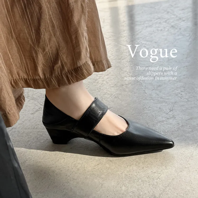 Women's low-cut pointed-toe wedge heel cowhide fashion shoes, black, gray, apricot, 12-17i