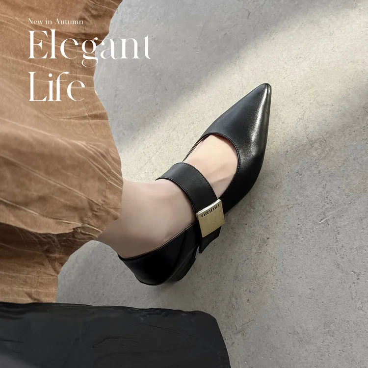 Women's low-cut pointed-toe wedge heel cowhide fashion shoes, black, gray, apricot, 12-17i