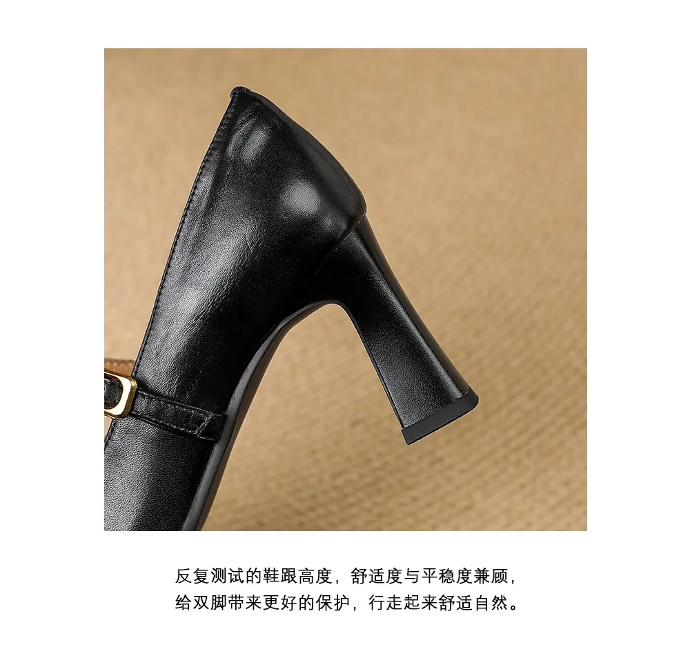 Fashionable spring and autumn hollowed-out shallow open single shoes, first layer washed cowhide square toe Mary Jane shoes for women