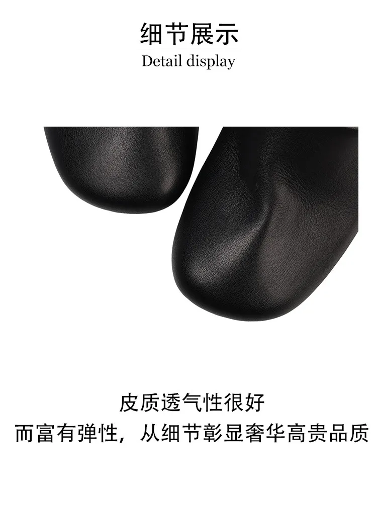 Women's high-heeled cowhide fashion shoes, deep-cut, round toe, chunky heel, black, dark color, sizes 12-17L