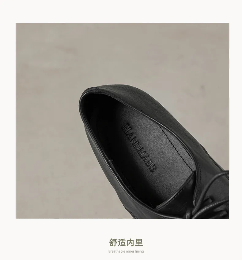Women's flat shoes with round toe, laces, and deep opening, made of cowhide leather. Available in black and brown. 12-17k