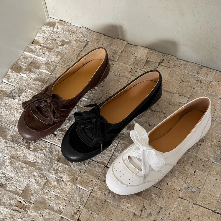Spring women's shoes, round toe, flat, lace-up, comfortable, black, white, brown, sizes 12-22L