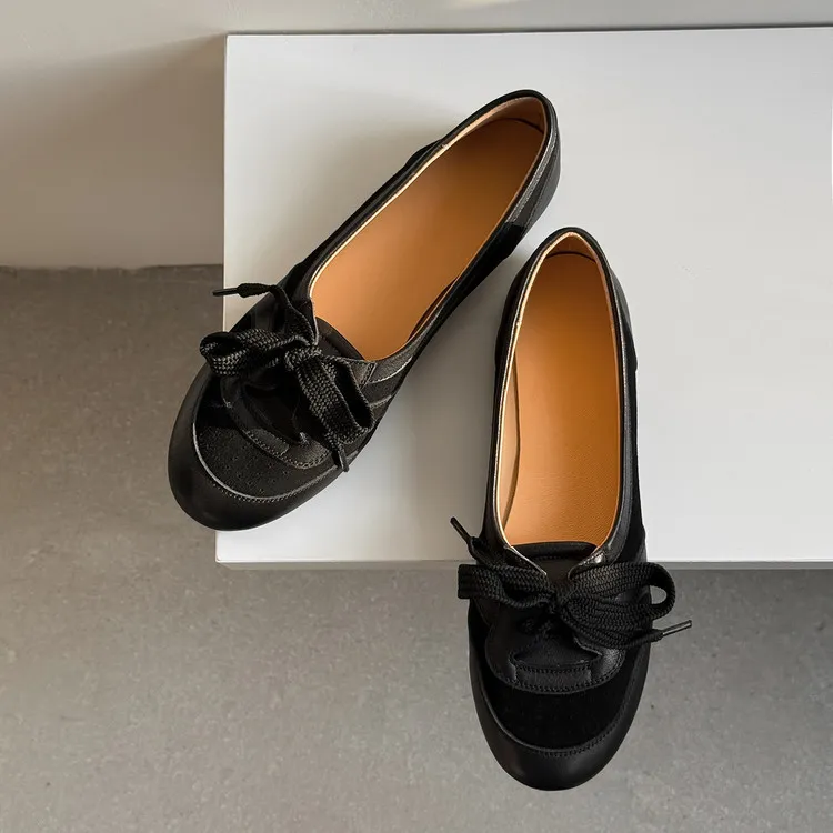 Spring women's shoes, round toe, flat, lace-up, comfortable, black, white, brown, sizes 12-22L