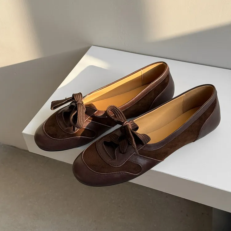 Spring women's shoes, round toe, flat, lace-up, comfortable, black, white, brown, sizes 12-22L
