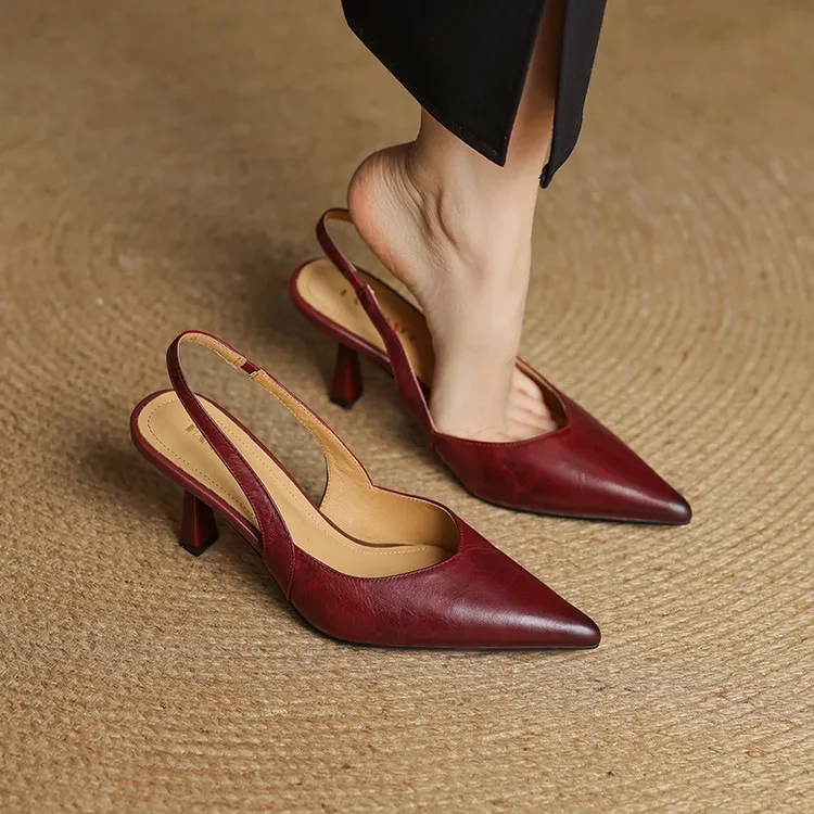 Spring/Summer Pointed Toe Closed Toe Sandals for Women with Stiletto Heels and Open Back - Simple Fashion Shoes
