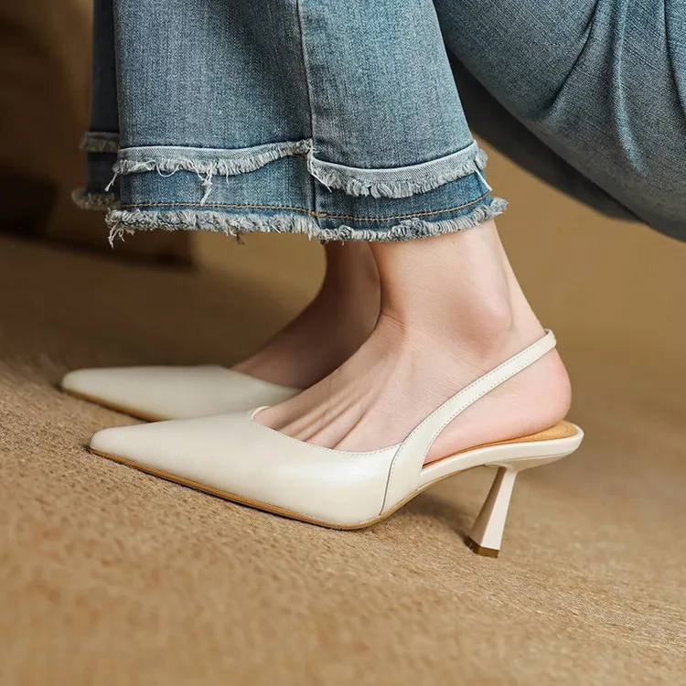 Spring/Summer Pointed Toe Closed Toe Sandals for Women with Stiletto Heels and Open Back - Simple Fashion Shoes