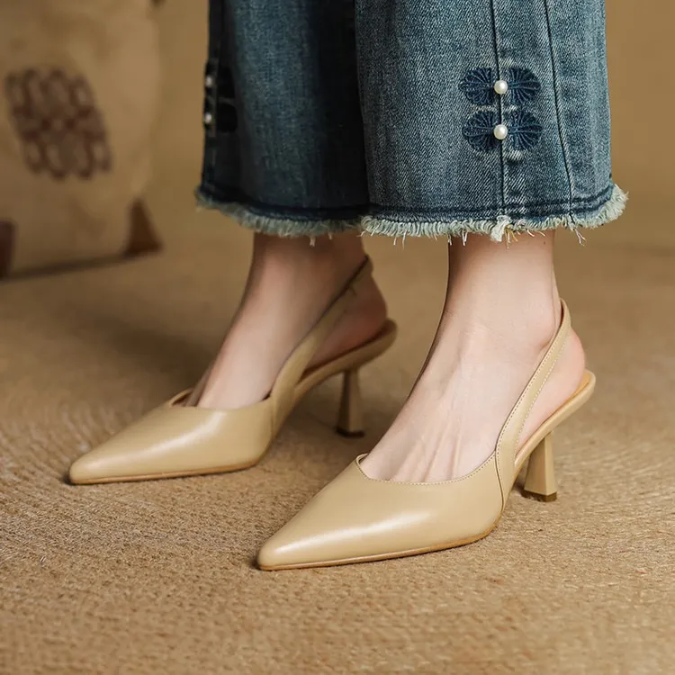Spring/Summer Pointed Toe Closed Toe Sandals for Women with Stiletto Heels and Open Back - Simple Fashion Shoes