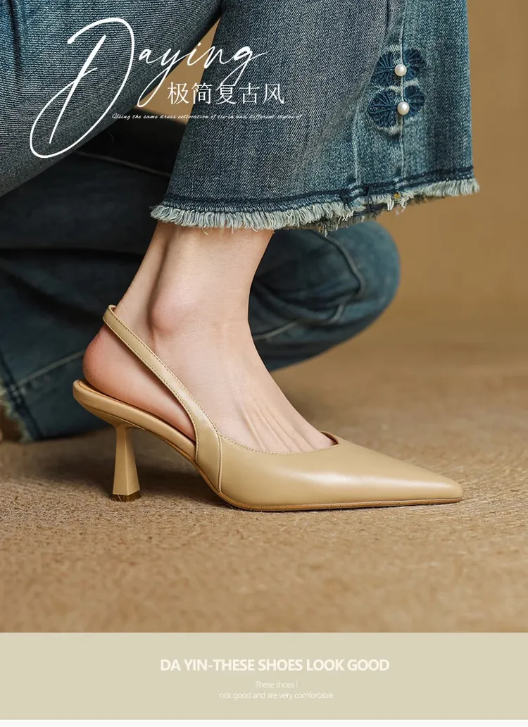 Spring/Summer Pointed Toe Closed Toe Sandals for Women with Stiletto Heels and Open Back - Simple Fashion Shoes