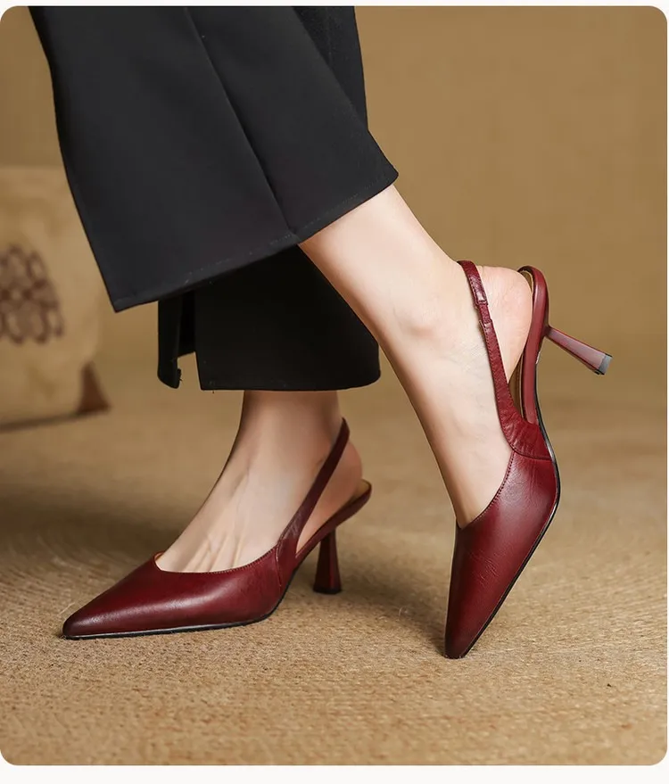 Spring/Summer Pointed Toe Closed Toe Sandals for Women with Stiletto Heels and Open Back - Simple Fashion Shoes
