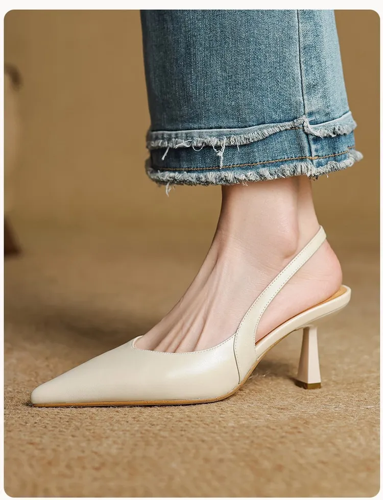 Spring/Summer Pointed Toe Closed Toe Sandals for Women with Stiletto Heels and Open Back - Simple Fashion Shoes