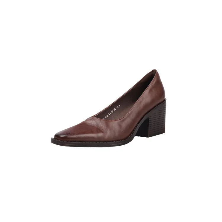 Early Spring Slip-on Leather Fashion Shoes, Square Toe, Chunky Heel, High Heel, 12-26b