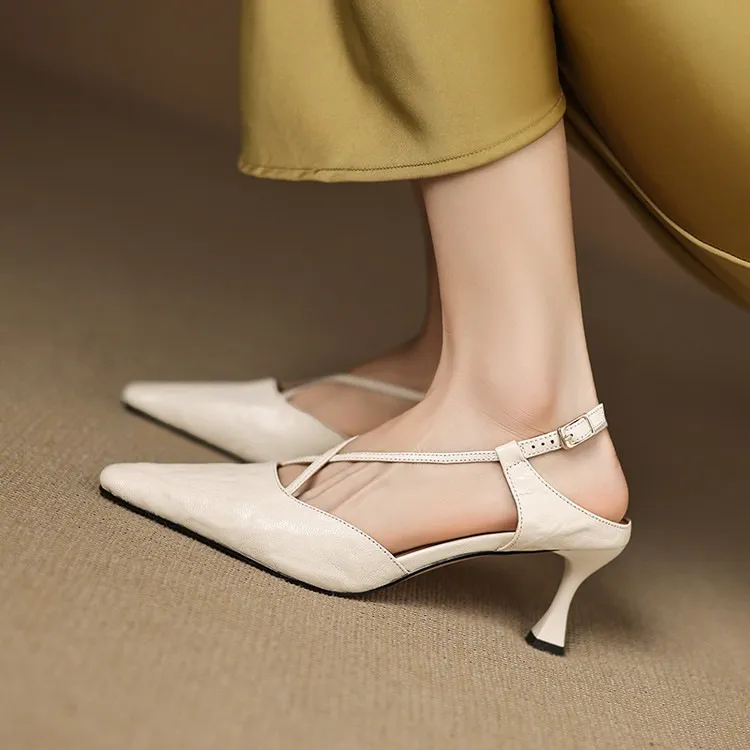 Spring/Summer Crossback Open-Back Sandals, Stunning French Style Square Toe, Closed-Toe High Heels, Lizhen Women's Shoes