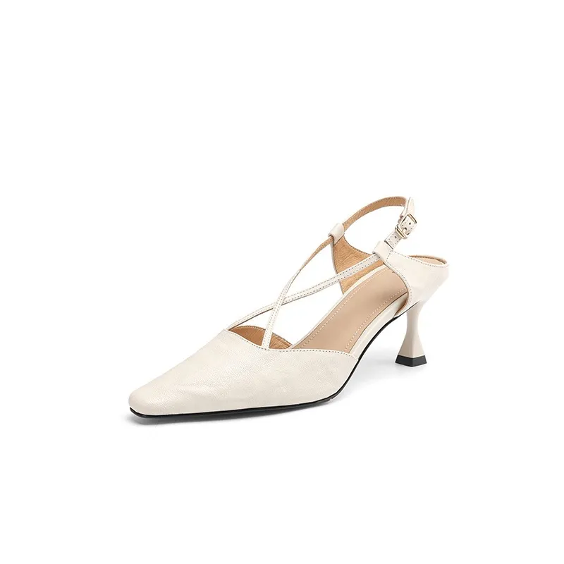 Spring/Summer Crossback Open-Back Sandals, Stunning French Style Square Toe, Closed-Toe High Heels, Lizhen Women's Shoes