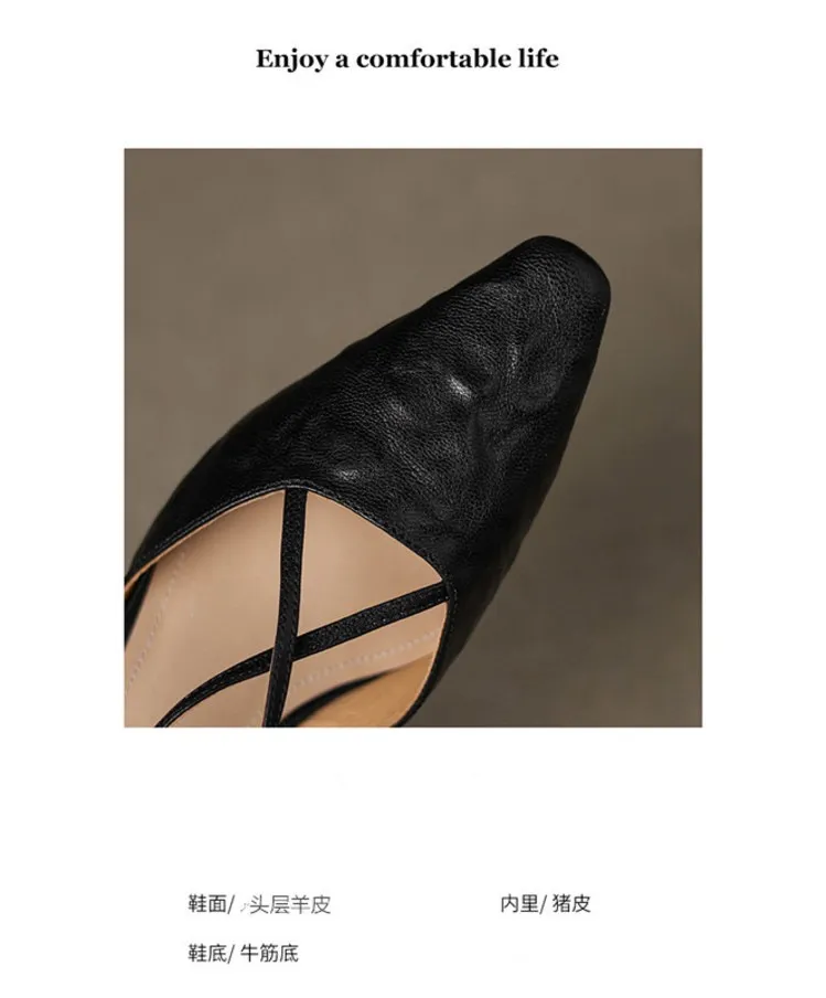 Spring/Summer Crossback Open-Back Sandals, Stunning French Style Square Toe, Closed-Toe High Heels, Lizhen Women's Shoes