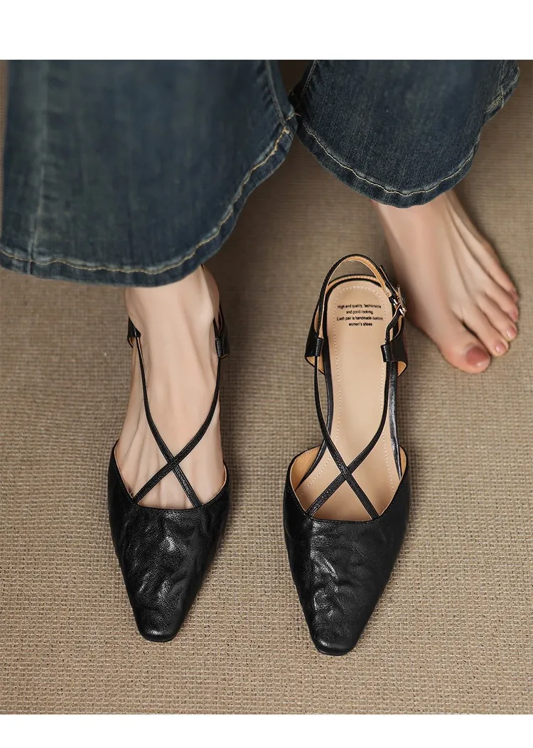 Spring/Summer Crossback Open-Back Sandals, Stunning French Style Square Toe, Closed-Toe High Heels, Lizhen Women's Shoes