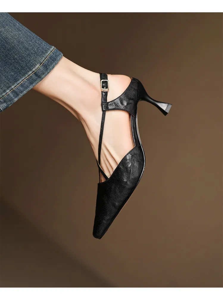 Spring/Summer Crossback Open-Back Sandals, Stunning French Style Square Toe, Closed-Toe High Heels, Lizhen Women's Shoes